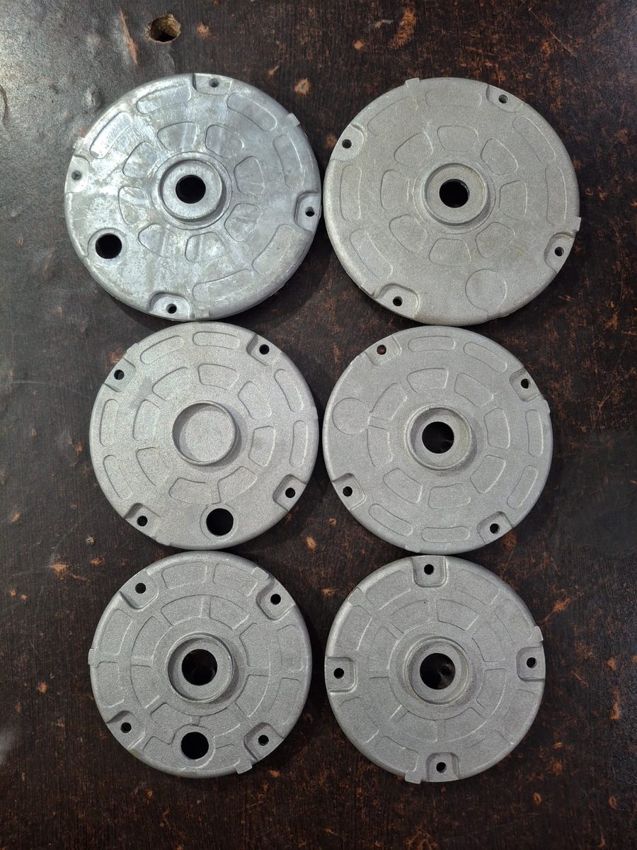 MS shell end covers in a lot of six, mild steel motor end shields ready for dispatch